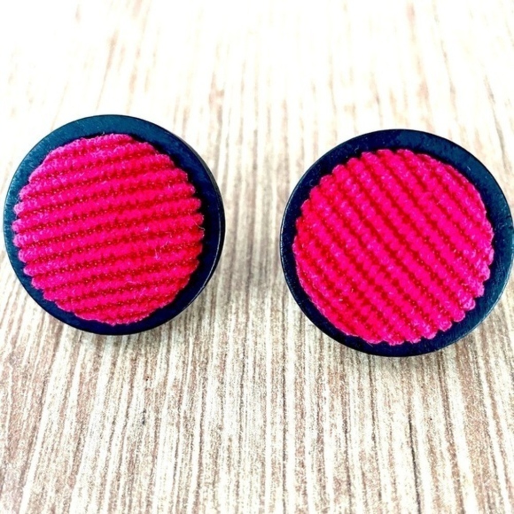 Retro Black and Red Fabric Button Chunky Earrings, NWT, Unworn, Handmade